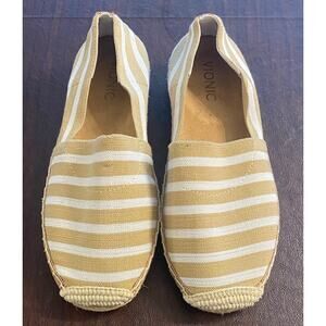 Vionic Valeri Espadrille Flats Striped Slip On Shoes 6.5 Coastal Resort Nautical
